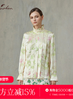 CHARFEN新中式立领印花衬衫女长袖优雅气质上衣CFF1A390-3111T