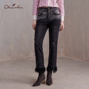 CFE3C113 CHARFEN秋季 百搭显瘦重工钉珠牛仔裤 时尚 1037P 新款