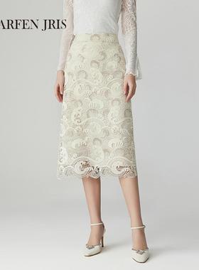 CHARFENJRIS 朝峰2025春季新款高腰祥云蕾丝半身裙CFF1A905-9006E