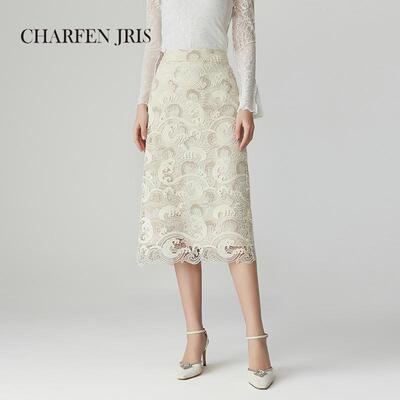 CHARFENJRIS 朝峰2025春季新款高腰祥云蕾丝半身裙CFF1A905-9006E