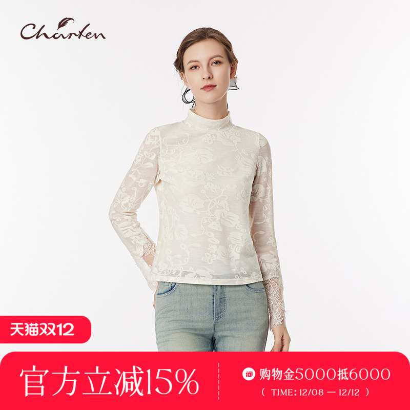 百搭时尚半高领蕾丝秋季新款