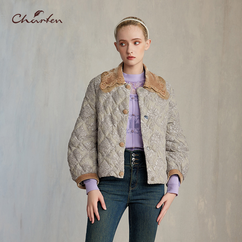 复古新中式提花拼接羽绒服