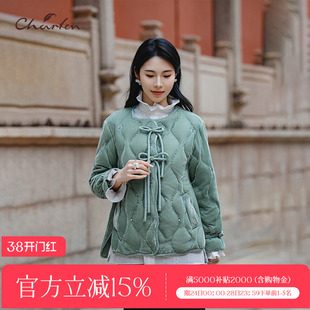 CHARFEN朝峰2025春季新款蝴蝶结新中式丝绒羽绒服CFF1A312-3115Y