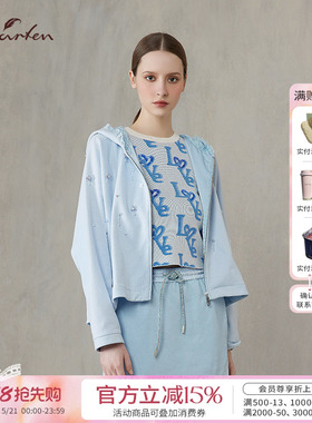 Charfen朝峰春新款女时尚百搭显瘦拉链连帽卫衣百搭外套运动5097A