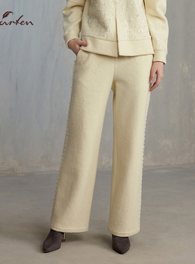 CHARFEN冬季新款重工钉珠软糯牛奶黄阔腿休闲裤女CFE5E313-3020D