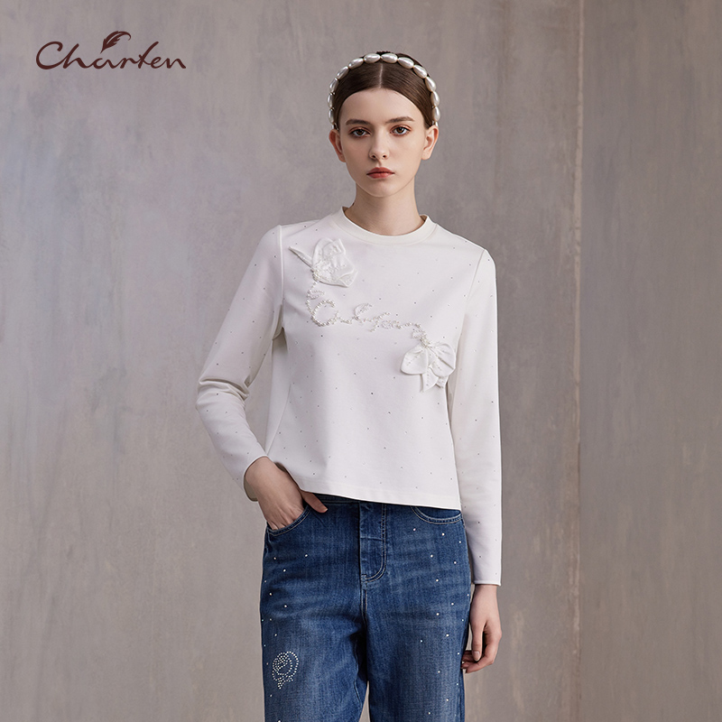 时尚百搭显瘦重工钉珠亮片上衣