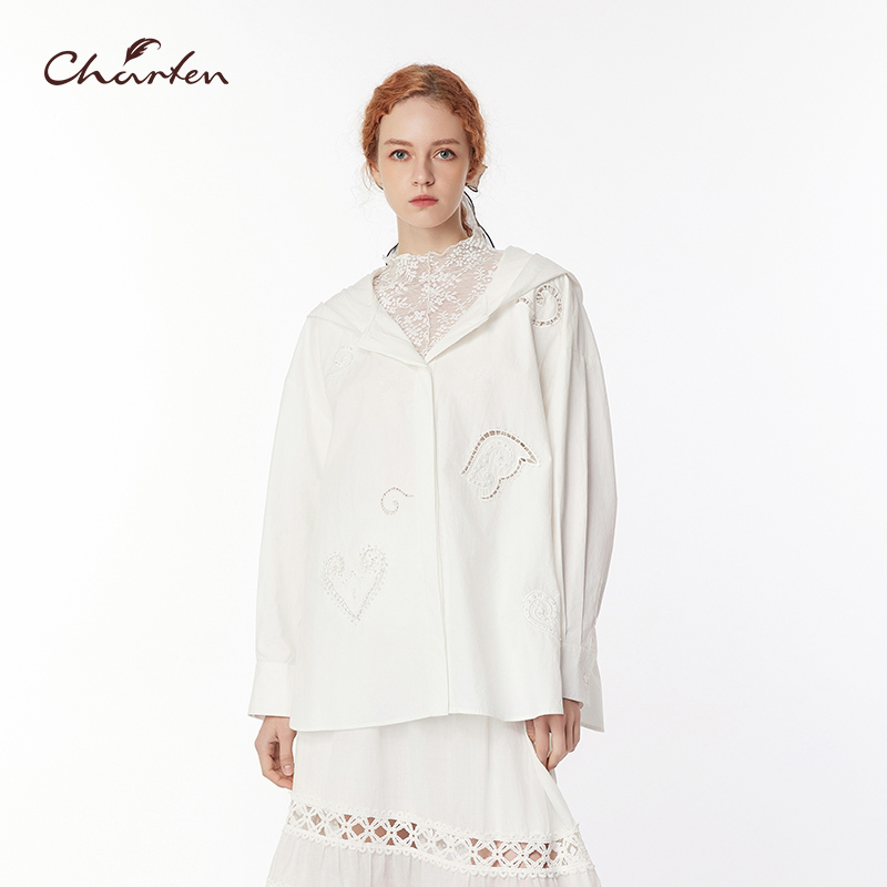 春季新款立体剪花连帽衬衫外套