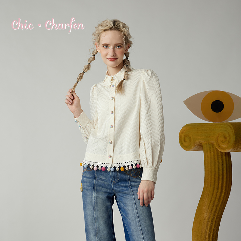 CHARFEN复古巴洛克蕾丝镂空衬衫
