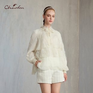 女CFE5D117 甜美精致蝴蝶结刺绣衬衫 1019T 新款 CHARFEN2024冬季