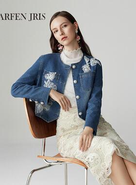 CHARFENJRIS 朝峰2025春新款时尚短款牛仔外套女FJF1A658-6102N