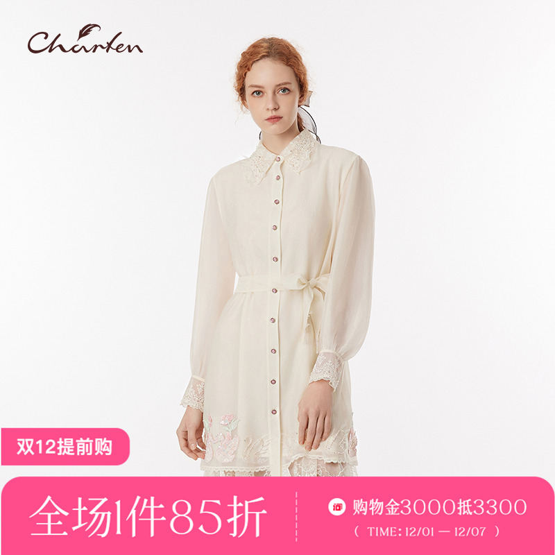 法式蕾丝刺绣花边收腰连衣裙