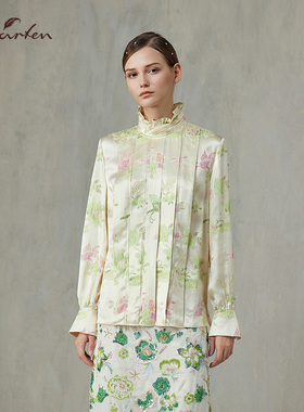 CHARFEN新中式立领印花衬衫女长袖优雅气质上衣CFF1A390-3111T