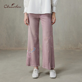 百搭开叉宽松显瘦喇叭裤 女长裤 2513021 女牛仔裤 Charfen朝峰春新款