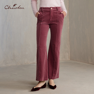 女CFE5D305 复古灯芯绒钉珠高腰喇叭裤 3007D 新款 CHARFEN2024冬季