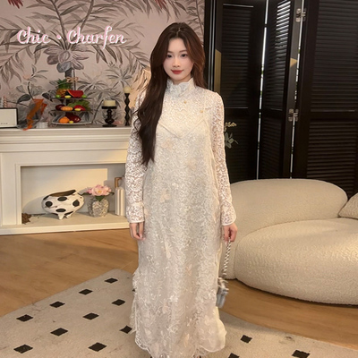 立体刺绣蕾丝两件套连衣裙