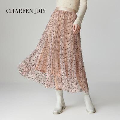 CHARFEN波点网纱半身裙