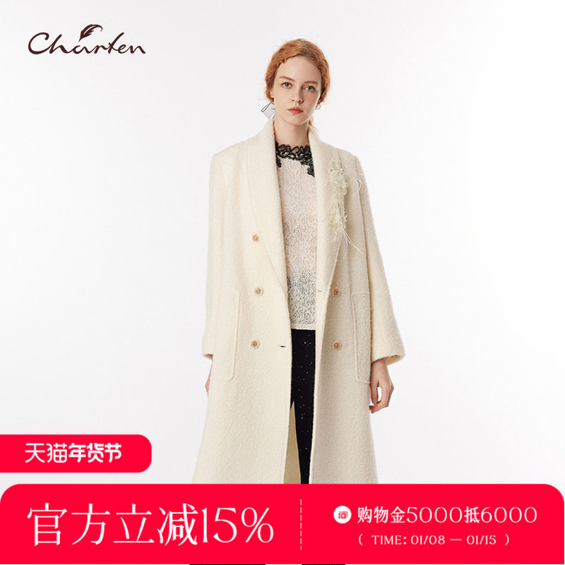CHARFEN法式极简风毛呢大衣女长款双排扣翻领外套CFF3C118-1055V,女装/女士精品,毛呢外套,淘宝优惠券,粉丝福利购,淘宝优惠卷