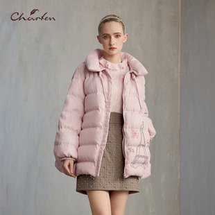 1033Y 重工立体钉珠刺绣羽绒服女CFE5F120 CHARFEN2024冬季 新款