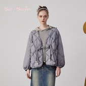 重工钉珠菱形格羽绒服女CFE3B560 CHARFEN2024冬季 新款 5081Y