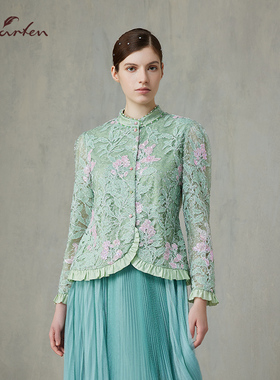 CHARFEN中国风改良蕾丝衬衫长袖立领刺绣优雅上衣CFF1A360-3065T