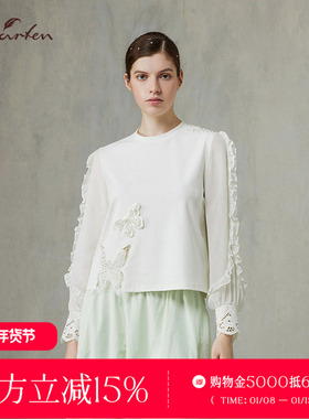 CHARFEN法式设计感立体花朵衬衫女长袖蕾丝卫衣CFF1C128-1071B