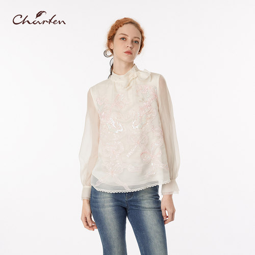 重工浪漫优雅蕾丝提花衬衫