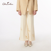 CFF3C310 CHARFEN高腰立体钉珠阔腿裤 女杏色直筒百搭休闲裤 3015D