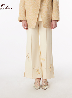 CHARFEN高腰立体钉珠阔腿裤女米色直筒百搭休闲裤CFF3C310-3015D