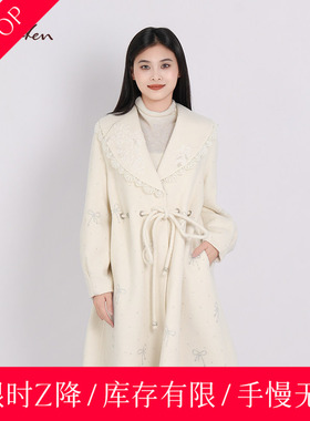 CHARFEN温柔风白色绵羊毛大衣女中长款气质外套CFE5D100-1099V