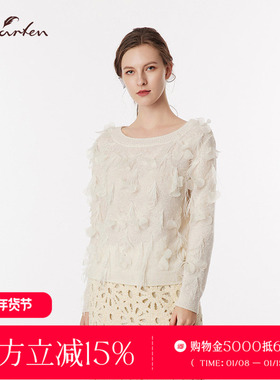 CHARFEN轻奢立体花朵针织衫长袖圆领百搭时尚上衣CFF3C118-1063C