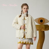 CHARFEN复古绗缝短外套女柔软温暖夹克保暖棉服CFE5G537 5083A