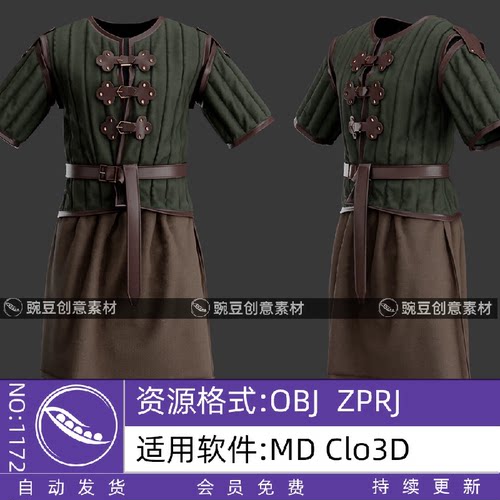 MD中世纪男服装套装服饰模型CLO3D服装打版源文件3D模型素材obj