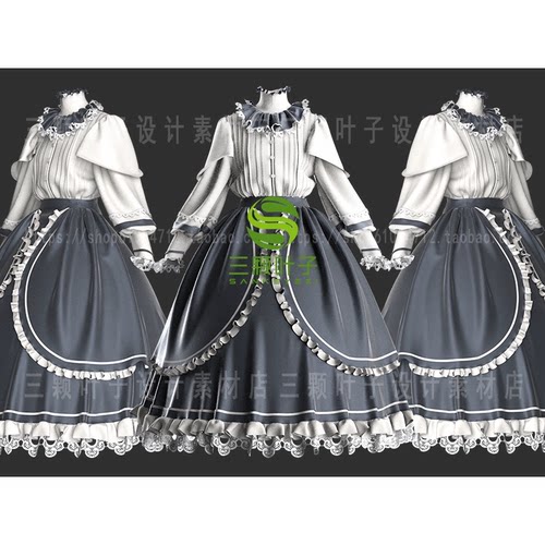 MD+Clo3d复古哥特风公主裙3D模型 连衣裙 花边蕾丝 服装素材代下