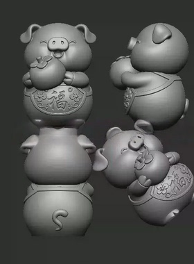 YD0224猪柿如意猪福 三维立体图圆雕图stl文件雕刻机3d打印模型