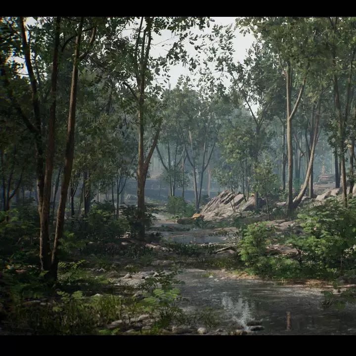 UE5写实热带松树森林场景Forest Environment Riverside Forest