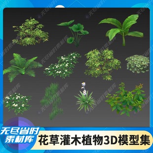 3dmax源文件 obj 植物灌木花草雜草棕櫚荷葉3D模型 游戲美術素材