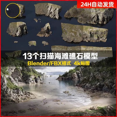 Blender13大型悬崖扫描峭壁岩石3D模型C4D海岸山体岩石地形8K纹理