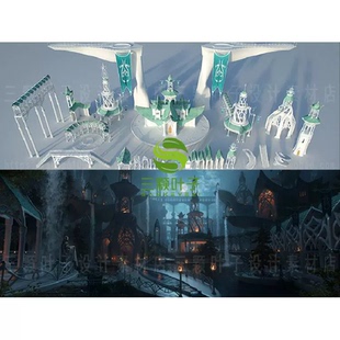 blender欧美魔化风格精灵之城建筑3D模型 城堡廊柱 道具道具 代下