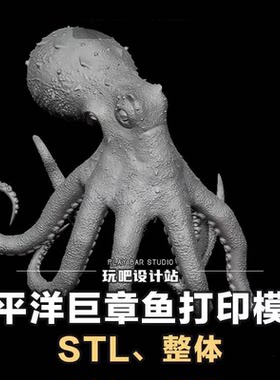 海洋生物太平洋巨章鱼STL三维模型3D打印图纸C4D手办建模绘画参考
