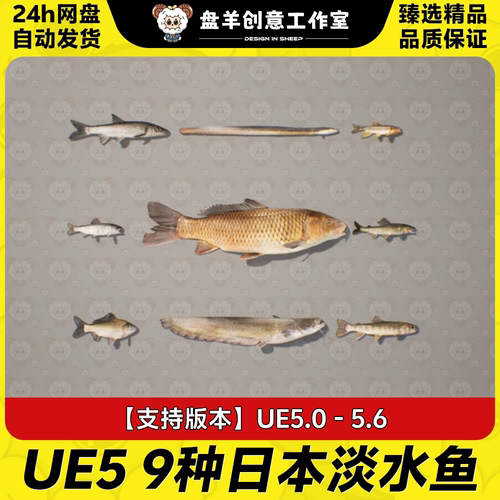 虚幻UE5 Japanese River Fish Pack 9种日本淡水河鲤鲶鲫鲢鱼