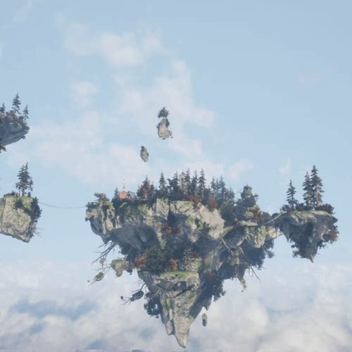 UE4UE5中世纪云端天空之城镇木屋室内岛屿Flying Fantasy Town