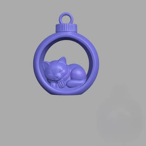精雕图 小猫猫咪挂件三维立体圆雕图STL素材萌宠猫3D打印玉雕图B7