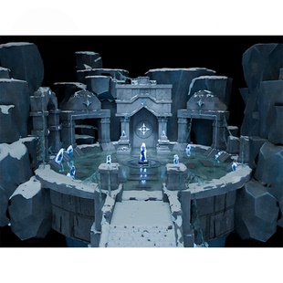 Blender祭坛舞台神秘古典祭台神话冰雪岩石场景水池游戏场景3243