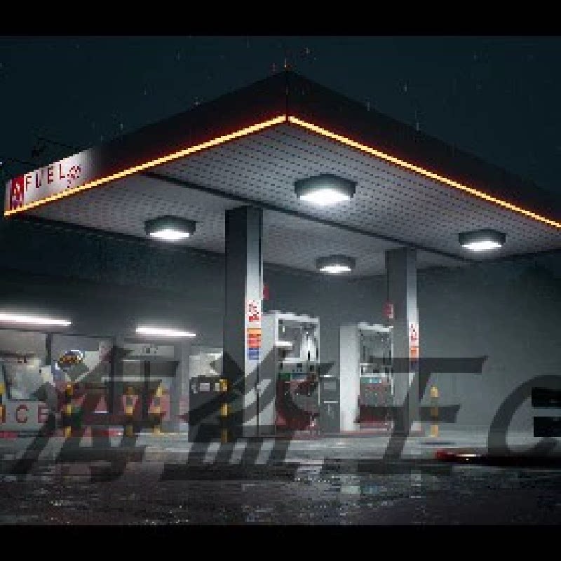 Atmospheric Gas Station 后世界雨雾加油站场景 虚幻UE4.20-5.3