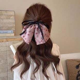 超仙玫瑰碎花蝴蝶结飘带发圈女高级感洋气时尚马尾发绳肥肠圈发绳