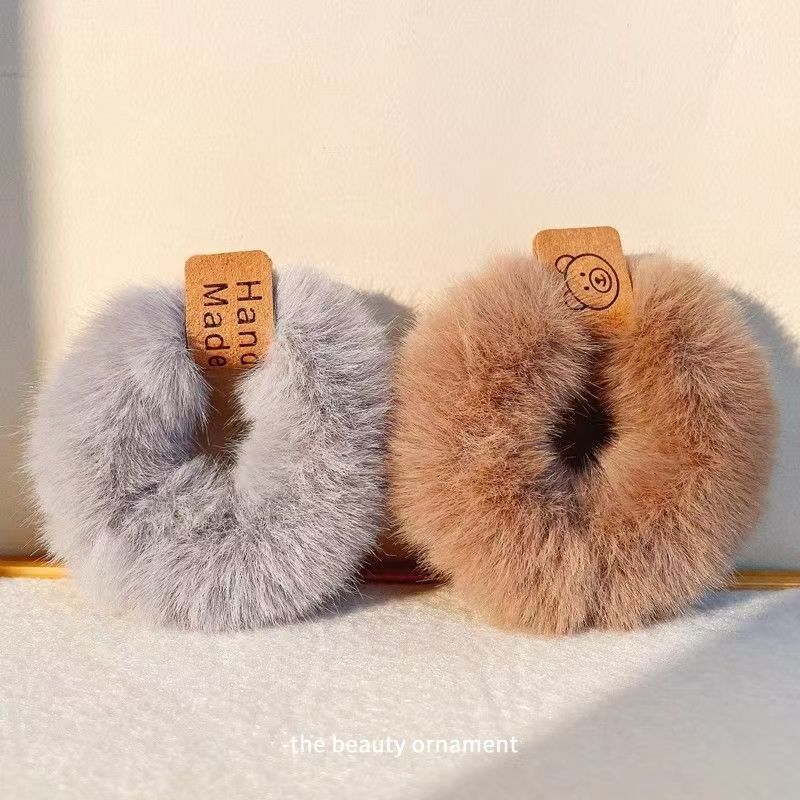 秋冬软糯毛绒小熊发圈女高弹力耐用扎马尾发绳丸子头皮筋皮套头饰