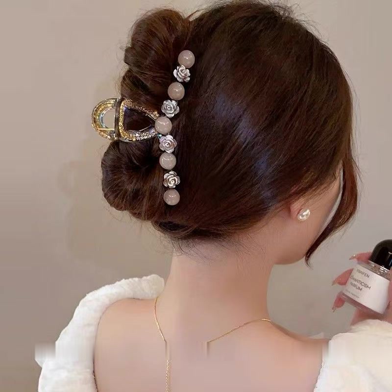 山茶花珠珠精致高级感抓夹女大号盘发发卡夹子发量多鲨鱼夹