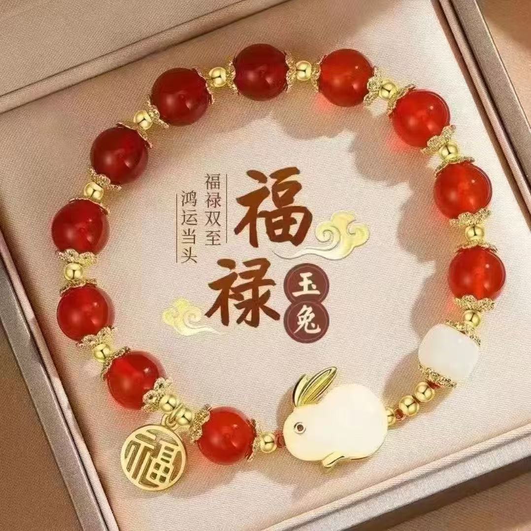 古风小众设计高颜值玉兔手链女款ins学生手串闺蜜新中式汉服配饰