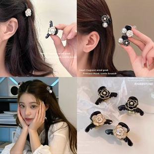 小号高级感山茶花高颅顶小抓夹头饰后脑勺半扎发夹发饰丸子头抓夹