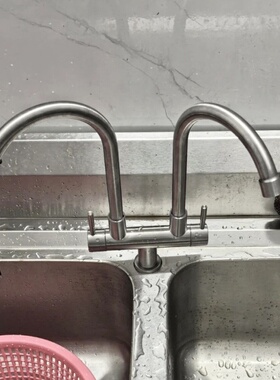 304不锈钢双管家用入墙水槽龙头水龙头双控旋转双出水一进二出